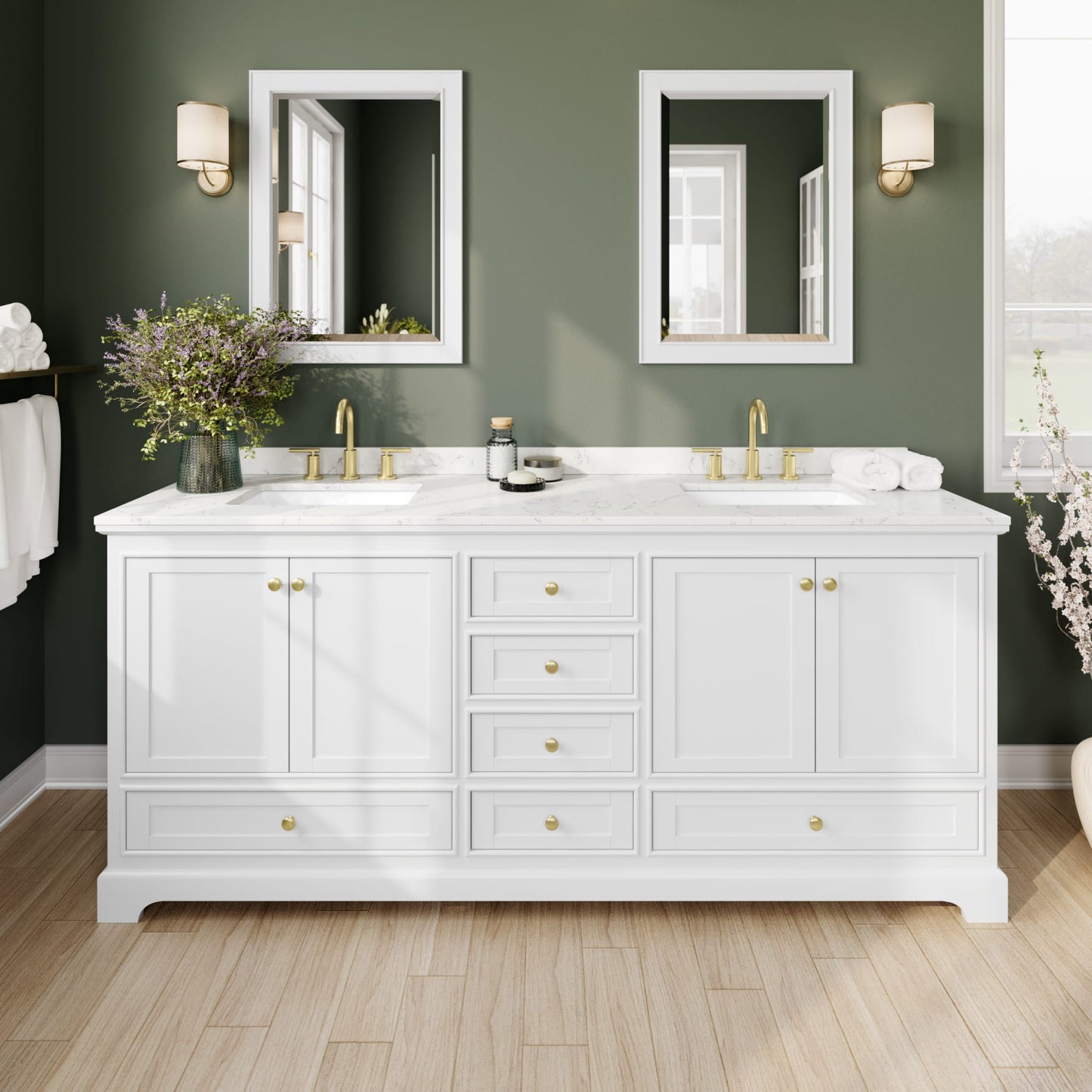 Deborah Bathroom Vanity with Countertop 80 inch Double Sink 3-hole Faucet Setup