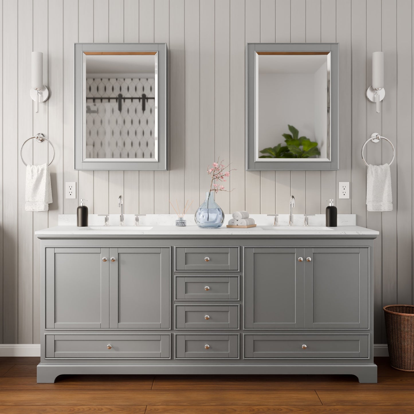 Deborah Bathroom Vanity with Countertop 80 inch Double Sink 3-hole Faucet Setup