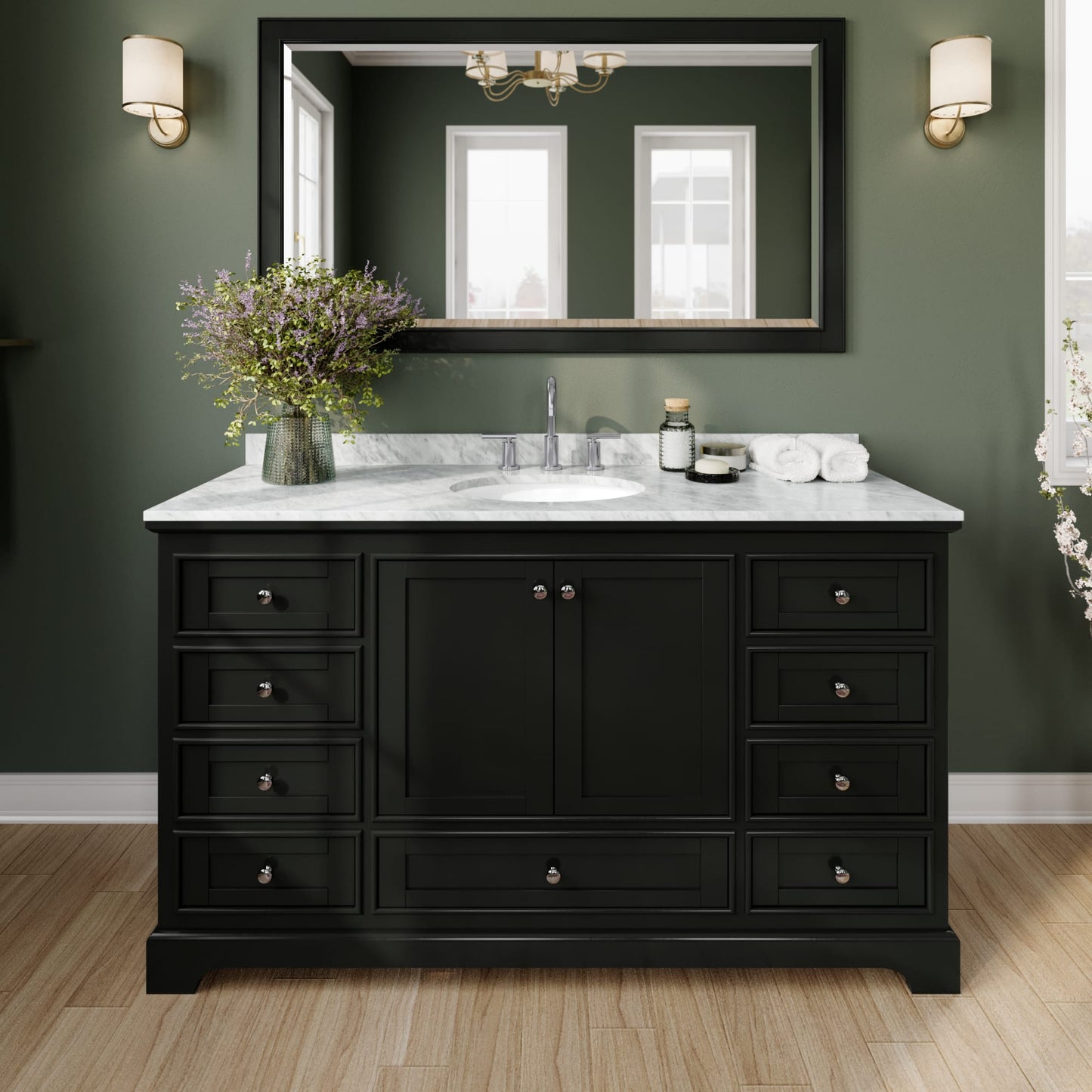 Deborah Bathroom Vanity with Countertop 60 inch Single Sink 3-hole Faucet Setup