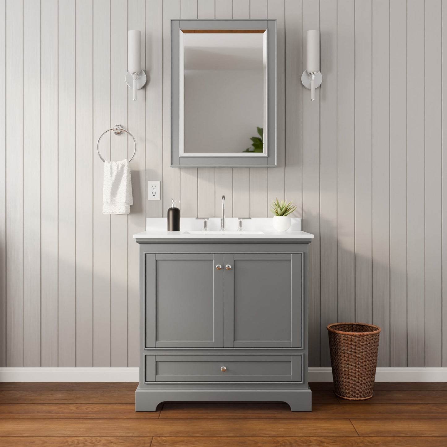 Deborah Bathroom Vanity with Countertop 36 inch Single Sink 3-hole Faucet Setup