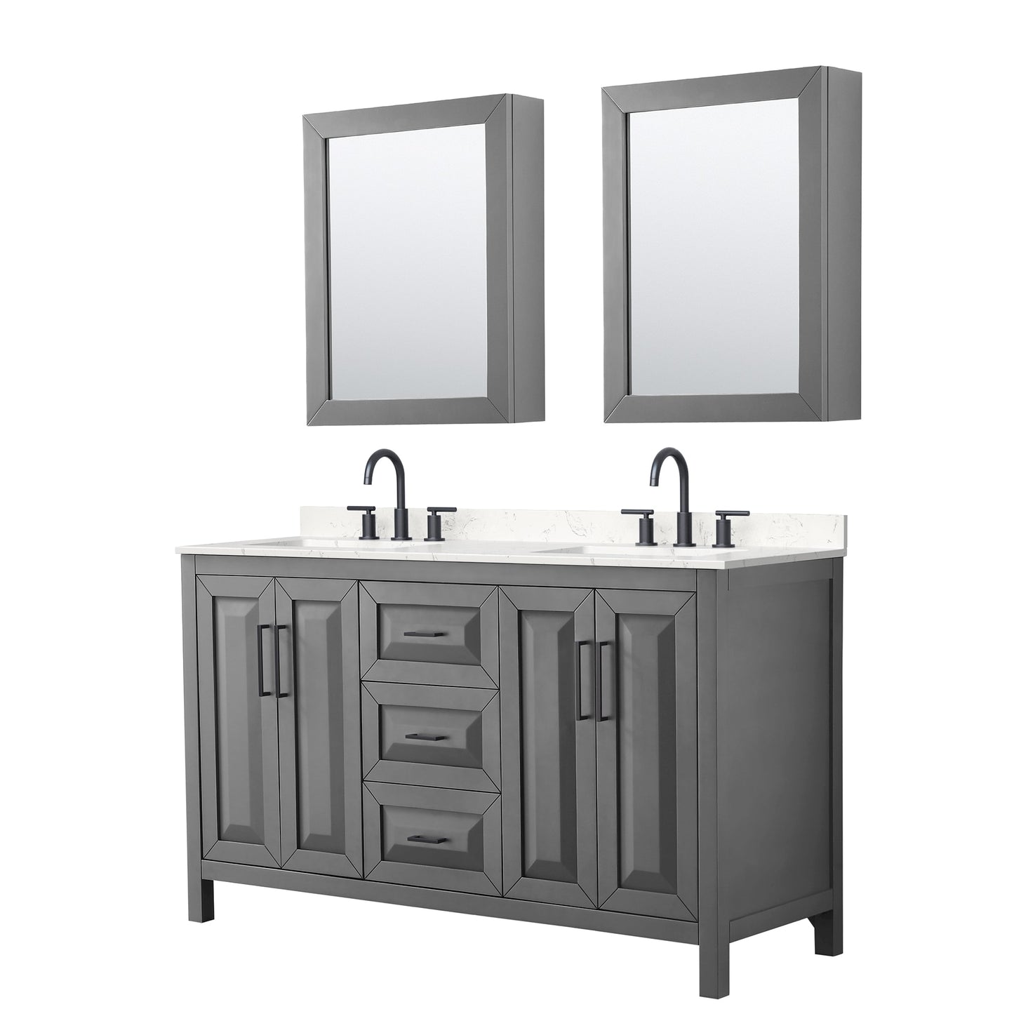 Daria Bathroom Vanity with Countertop 60 inch Double Sink 3-hole Faucet Setup