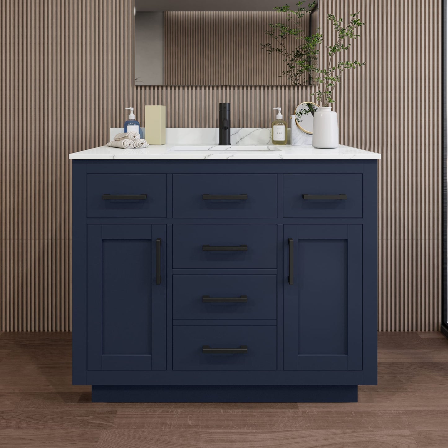 Beckett TK Bathroom Vanity with Countertop 42 inch Single Sink Single hole Faucet Setup