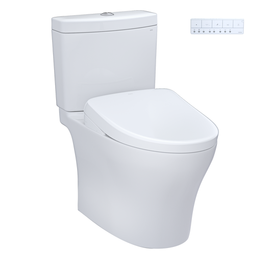 WASHLET+ Aquia IV Two-Piece Elongated Dual Flush 1.28 and 0.9 GPF Toilet and Contemporary WASHLET S7A Contemporary Bidet Seat