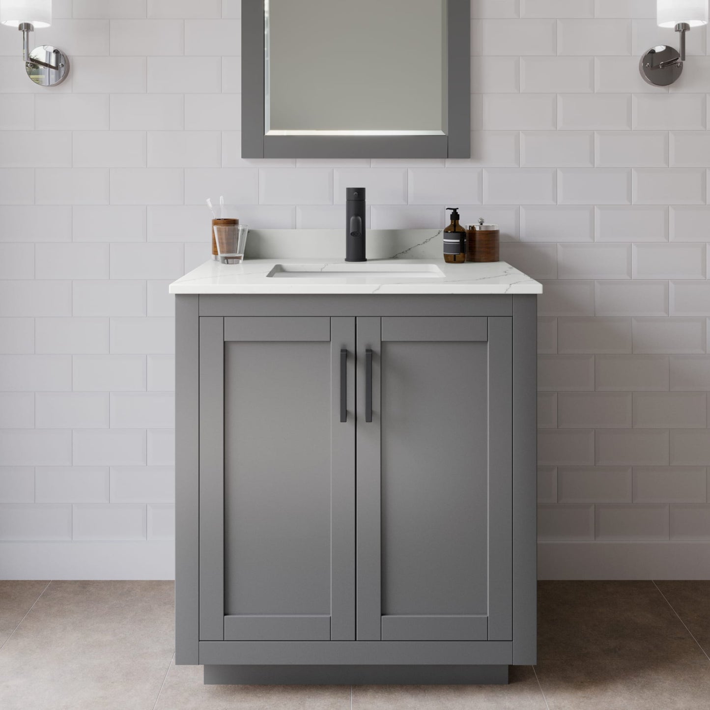 Miranda Bathroom Vanity with Countertop 30 inch Single Sink Single hole Faucet Setup