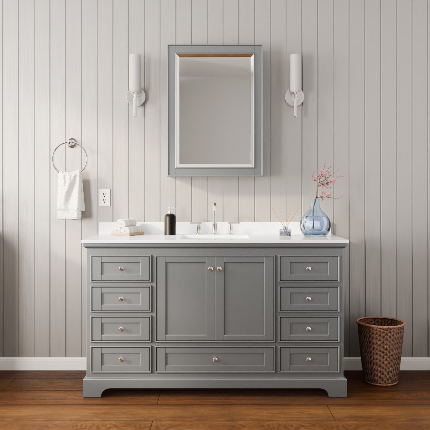 Deborah Bathroom Vanity with Countertop 60 inch Single Sink 3-hole Faucet Setup