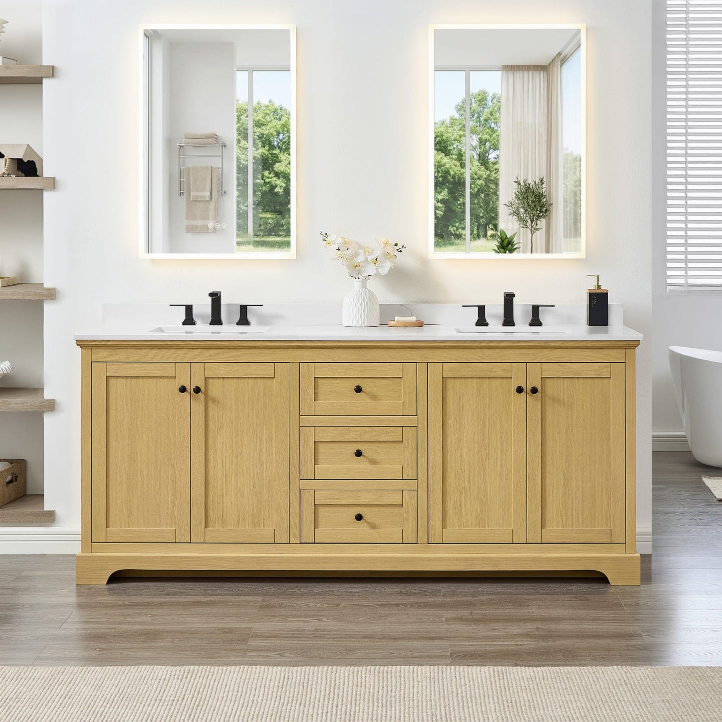 Avery Bathroom Vanity with Countertop 80 inch Double Sink 3-hole Faucet Setup