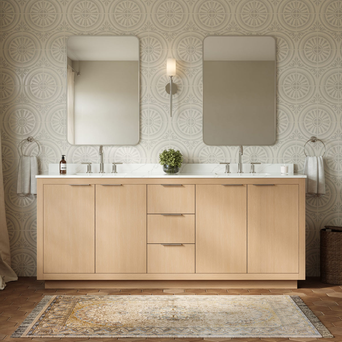 Maroni Bathroom Vanity with Countertop 80 inch Double Sink 3-hole Faucet Setup