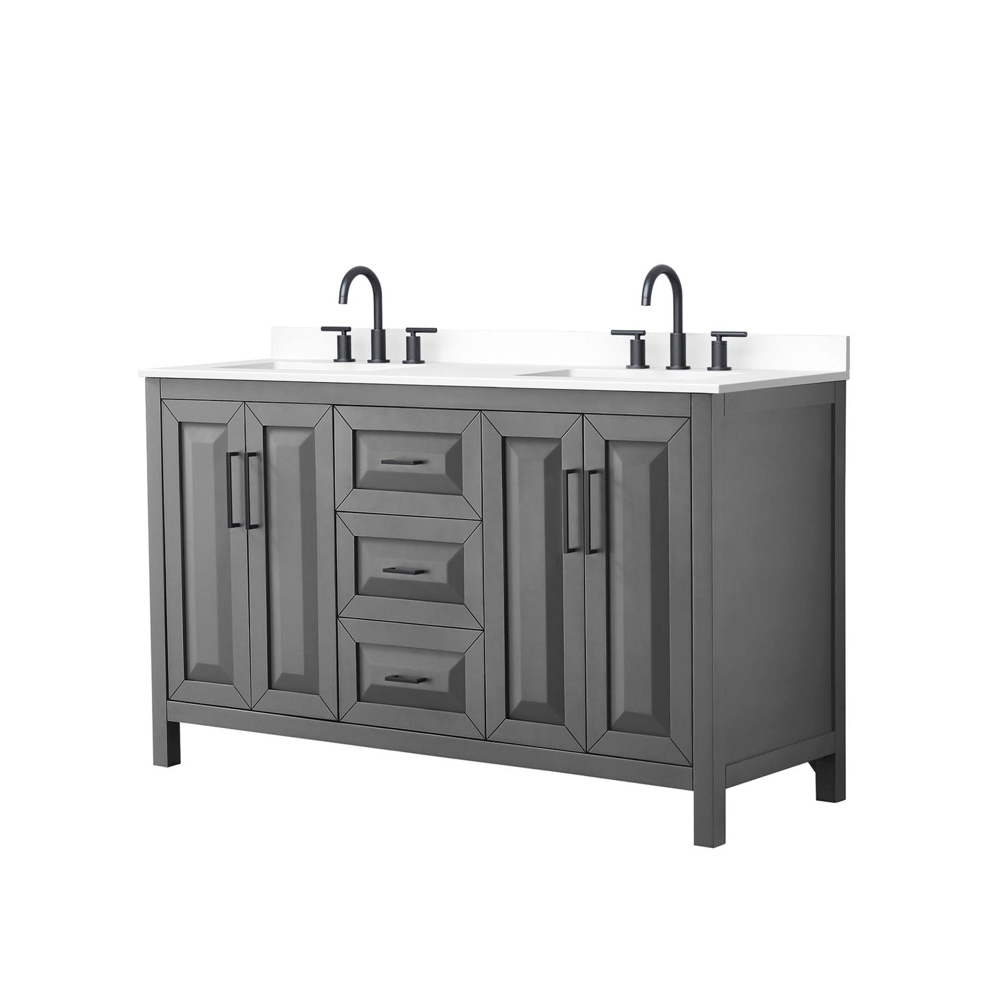 Daria Bathroom Vanity with Countertop 60 inch Double Sink 3-hole Faucet Setup