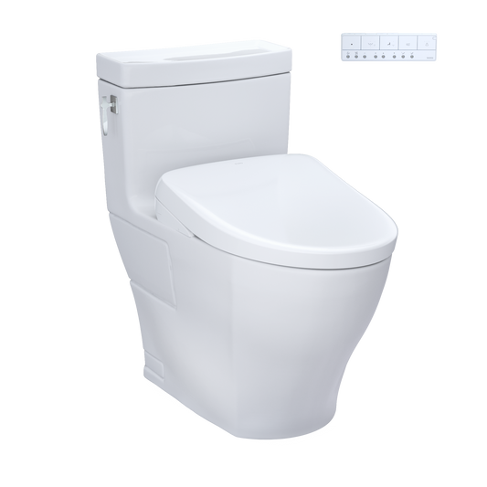 WASHLET+ Aimes One-Piece Elongated 1.28 GPF Toilet and Contemporary WASHLET S7 Contemporary Bidet Seat