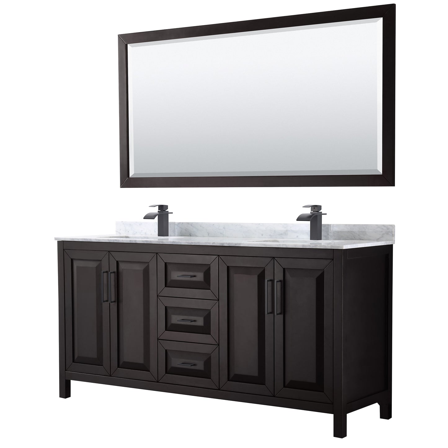 Daria Bathroom Vanity with Countertop 72 inch Double Sink Single hole Faucet Setup