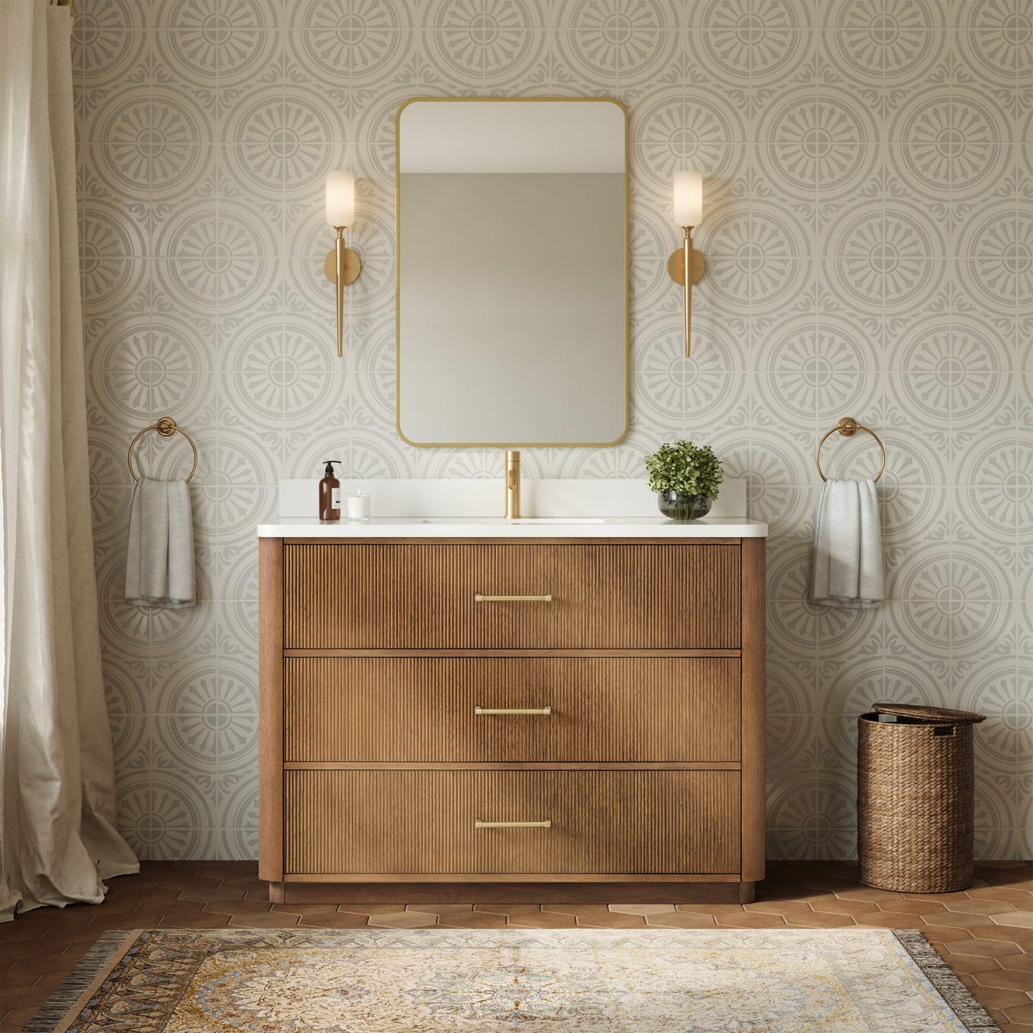 Francesca Bathroom Vanity with Countertop 48 inch Single Sink Single hole Faucet Setup