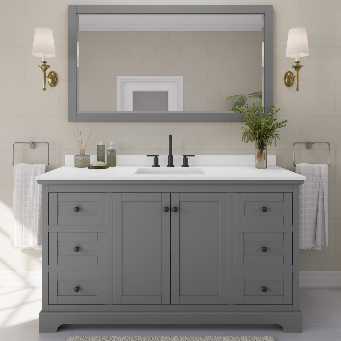 Avery Bathroom Vanity with Countertop 60 inch Single Sink 3-hole Faucet Setup