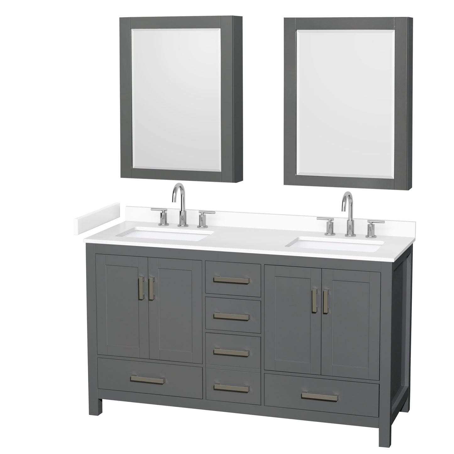 Sheffield Bathroom Vanity with Countertop 60 inch Double Sink 3-hole Faucet Setup