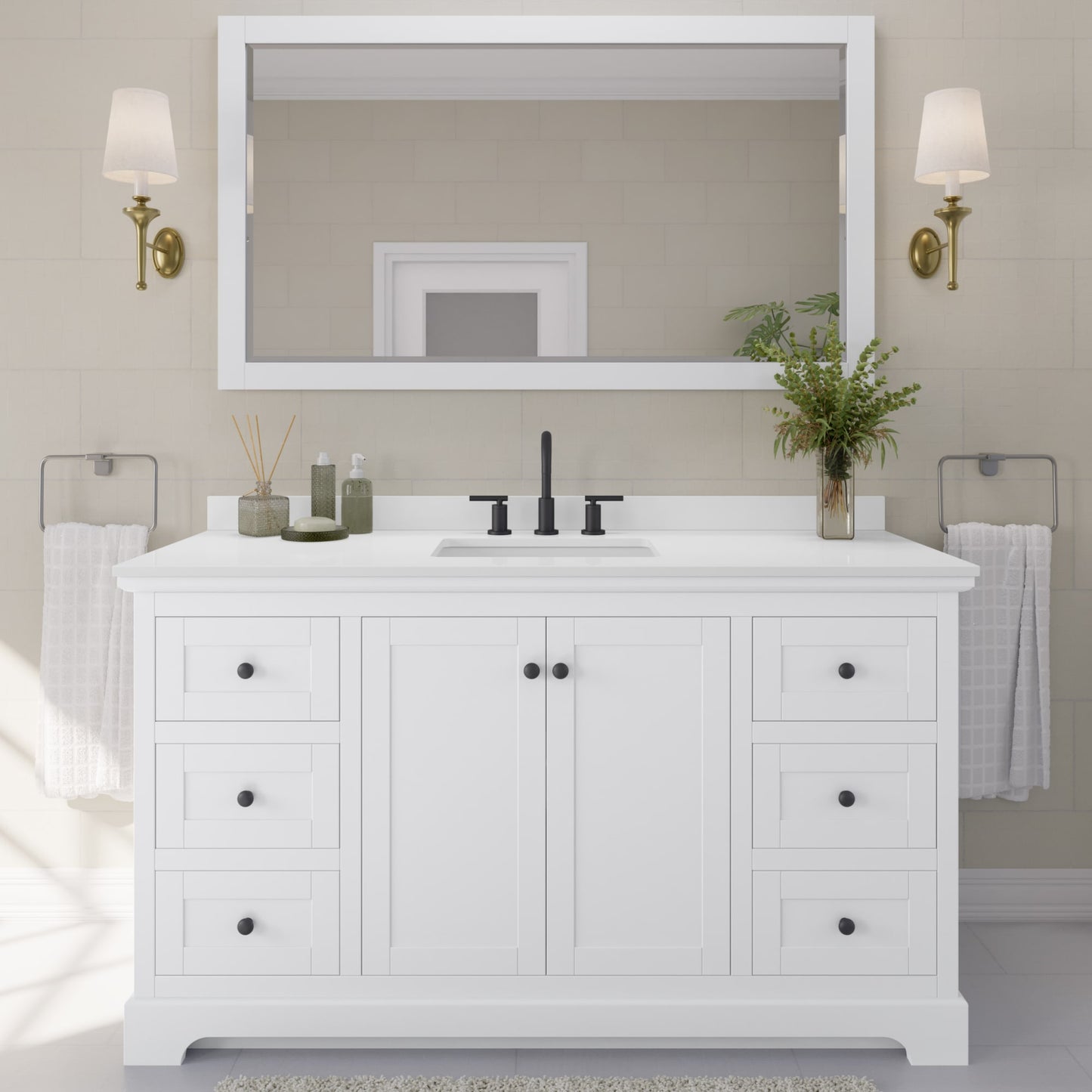Avery Bathroom Vanity with Countertop 60 inch Single Sink 3-hole Faucet Setup