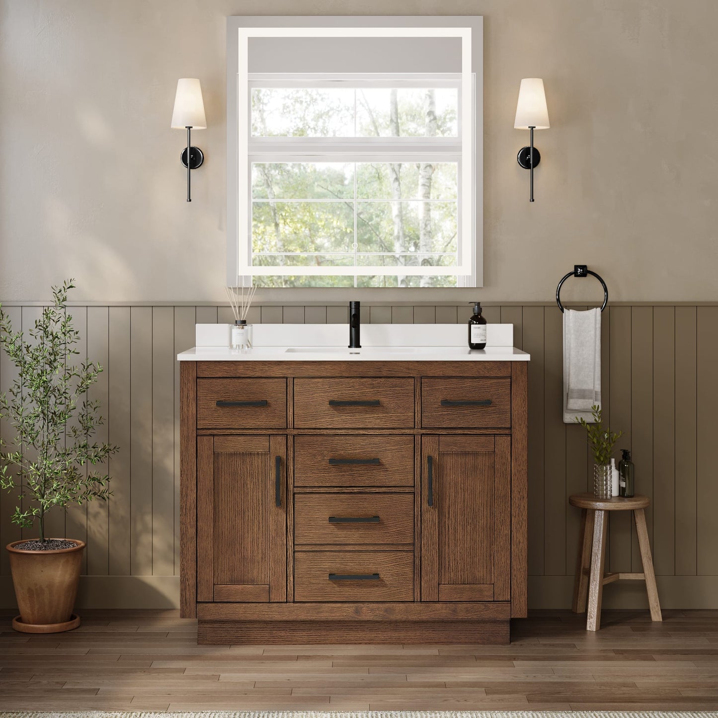 Beckett TK Bathroom Vanity with Countertop 42 inch Single Sink Single hole Faucet Setup