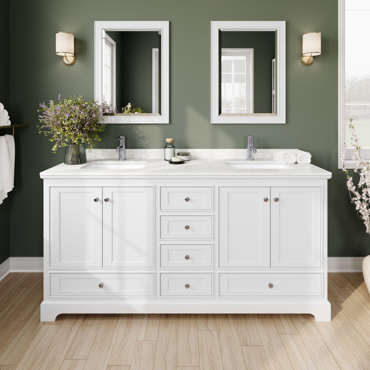 Deborah Bathroom Vanity with Countertop 72 inch Double Sink Single hole Faucet Setup