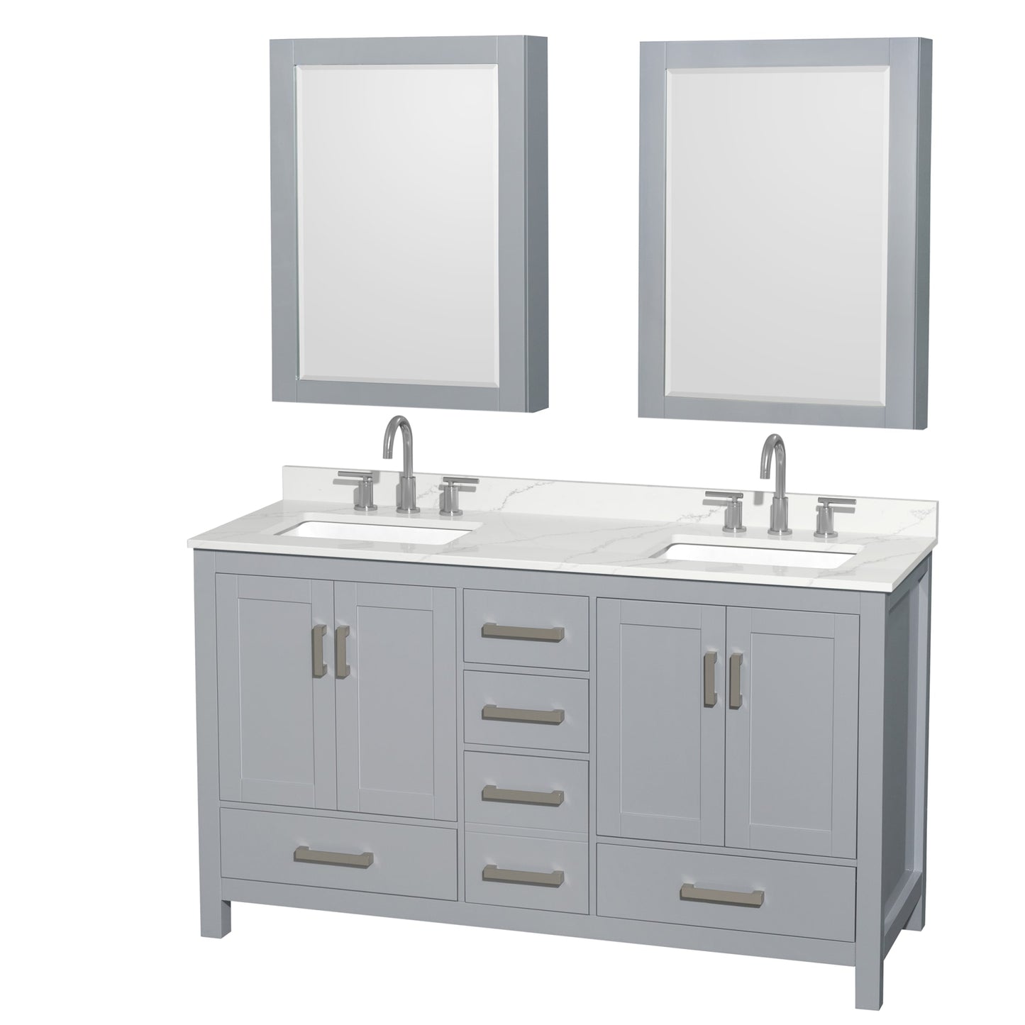 Sheffield Bathroom Vanity with Countertop 60 inch Double Sink 3-hole Faucet Setup