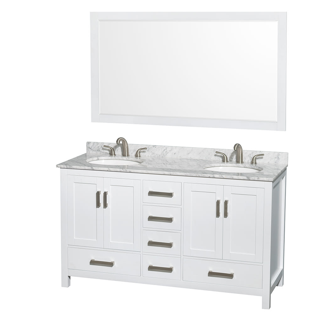Sheffield Bathroom Vanity with Countertop 60 inch Double Sink 3-hole Faucet Setup