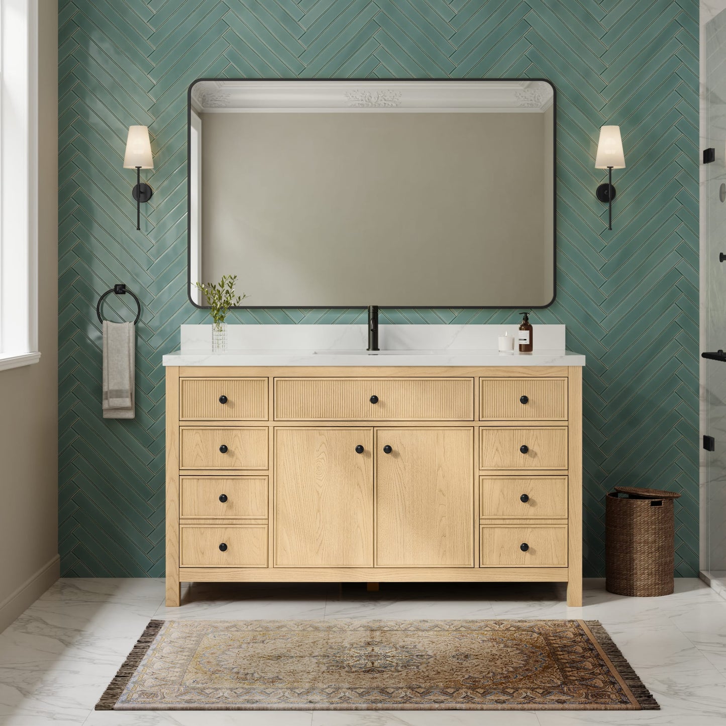 Rian Bathroom Vanity with Countertop 60 inch Single Sink Single hole Faucet Setup
