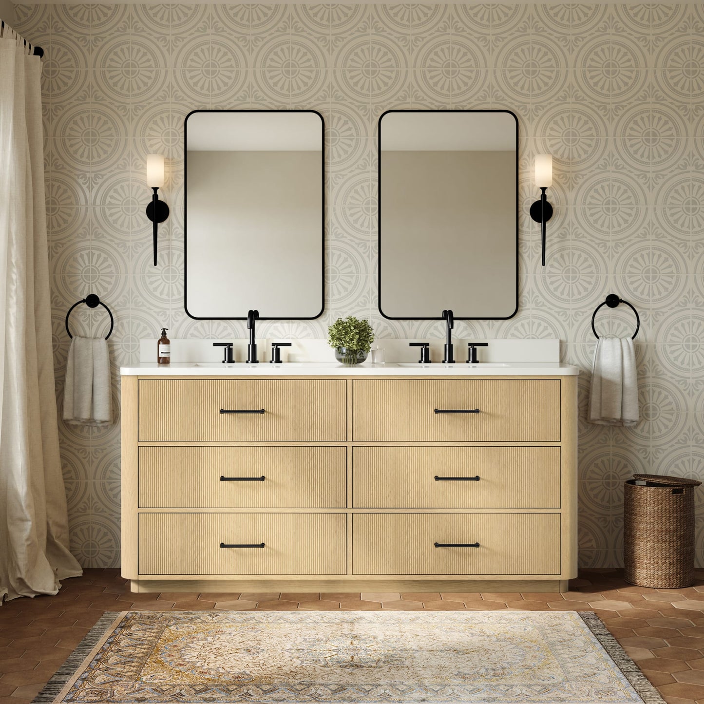 Francesca Bathroom Vanity with Countertop 72 inch Double Sink 3-hole Faucet Setup