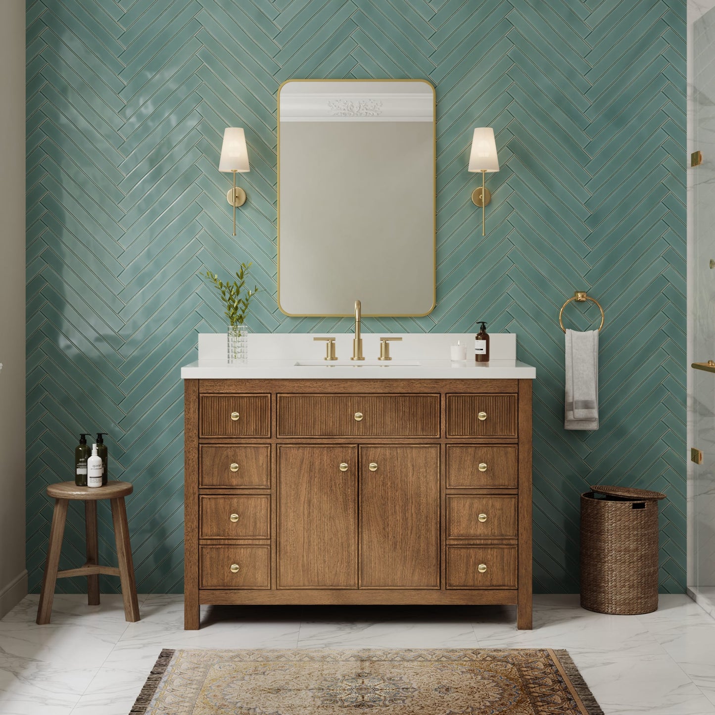Rian Bathroom Vanity with Countertop 48 inch Single Sink 3-hole Faucet Setup