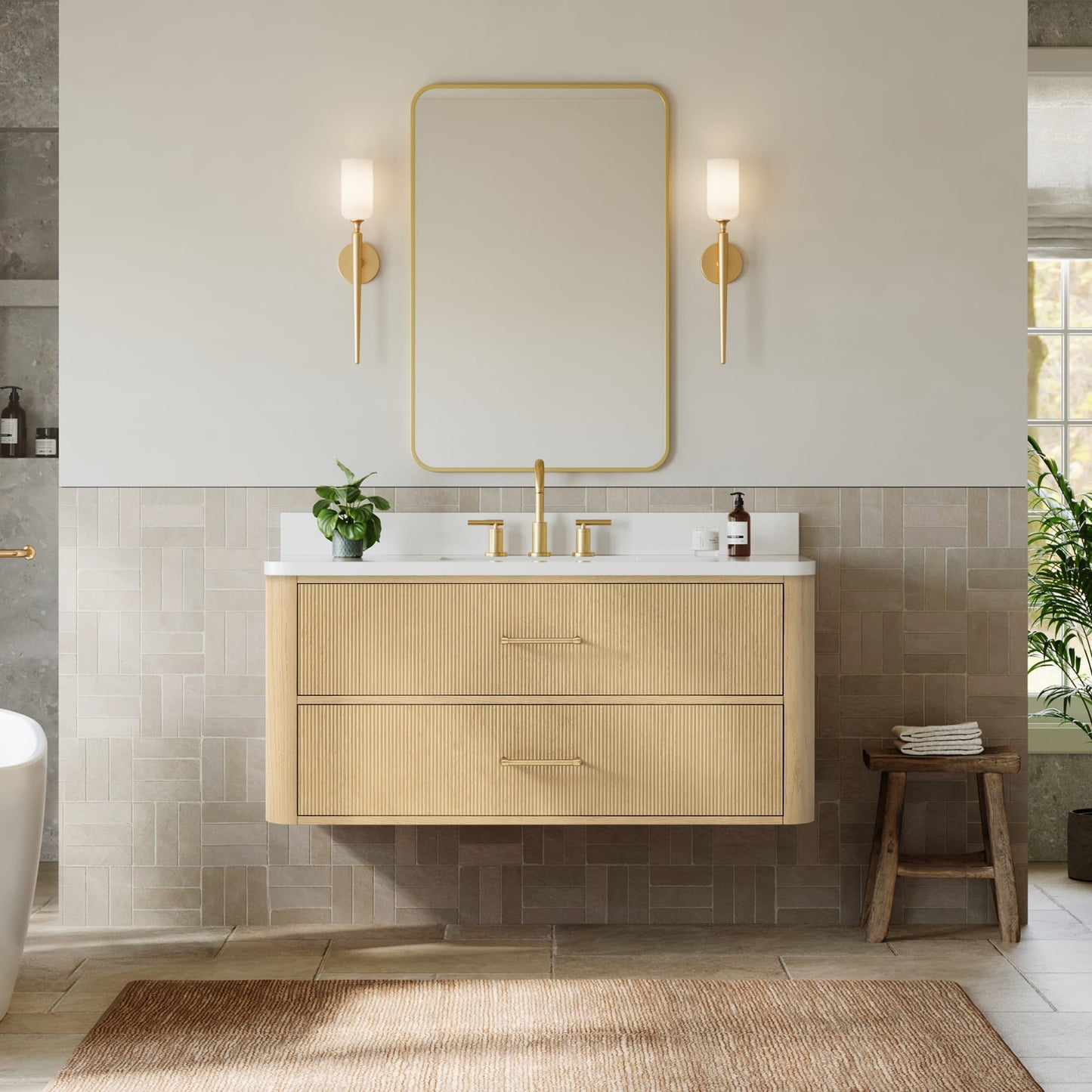 Francesca WM Wall Mounted Bathroom Vanity with Countertop 48 inch Single Sink 3-hole Faucet Setup
