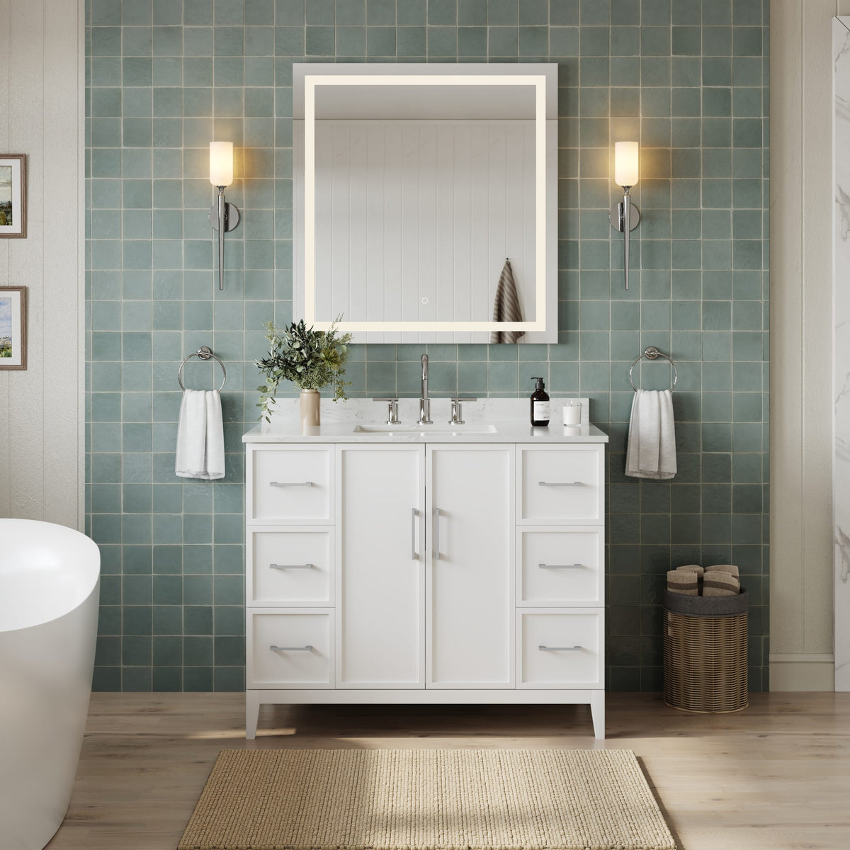 Elan Bathroom Vanity with Countertop 42 inch Single Sink 3-hole Faucet Setup