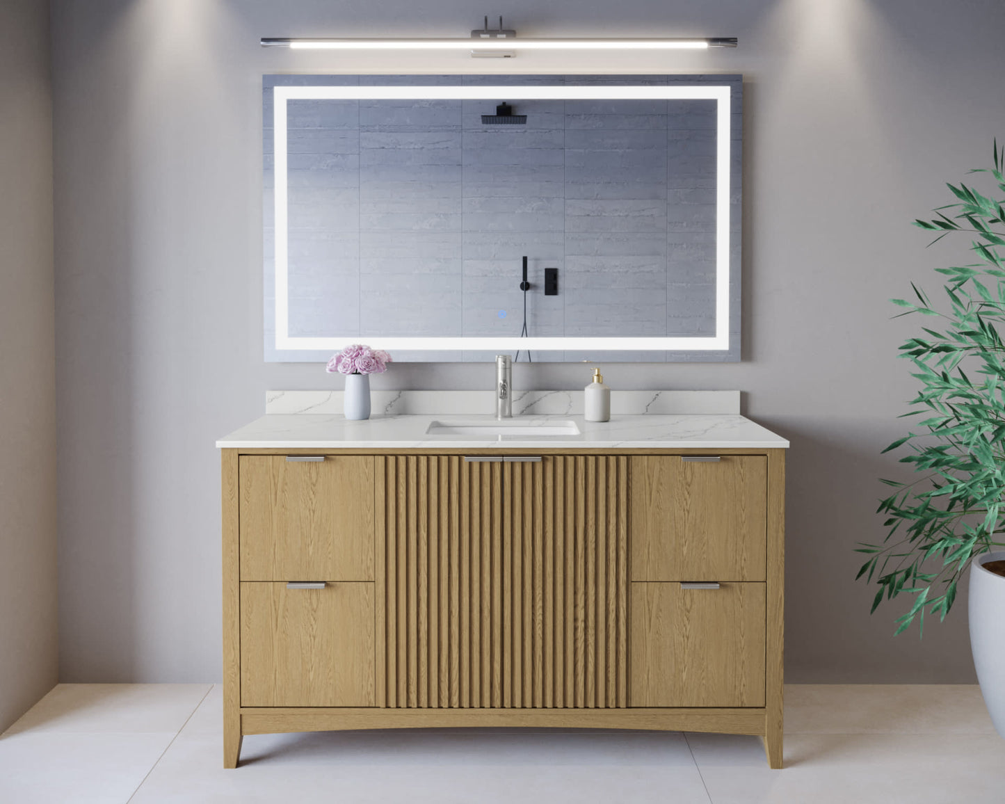 Palmilla Bathroom Vanity with Countertop 60 inch Single Sink Single hole Faucet Setup
