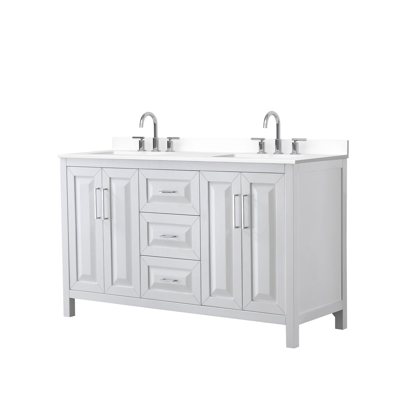 Daria Bathroom Vanity with Countertop 60 inch Double Sink 3-hole Faucet Setup