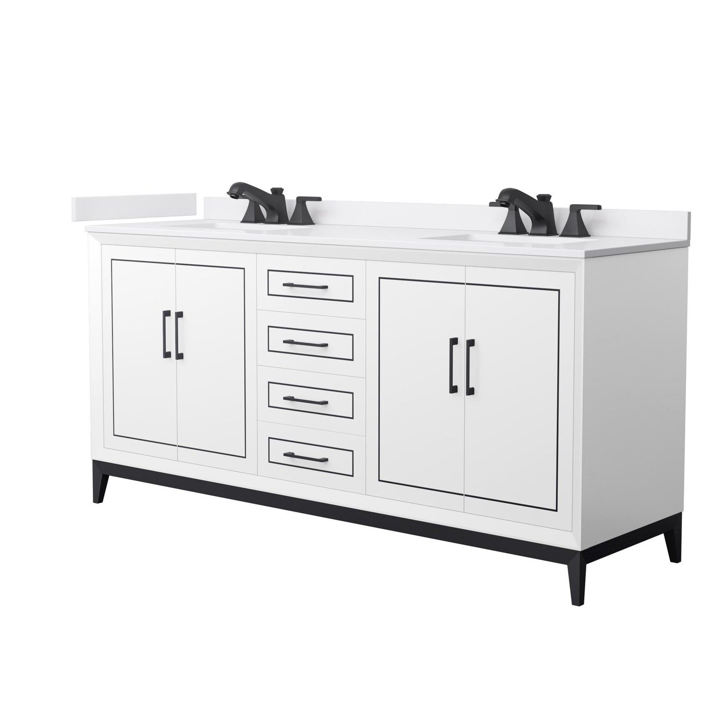 Marlena Bathroom Vanity with Countertop 72 inch Double Sink 3-hole Faucet Setup