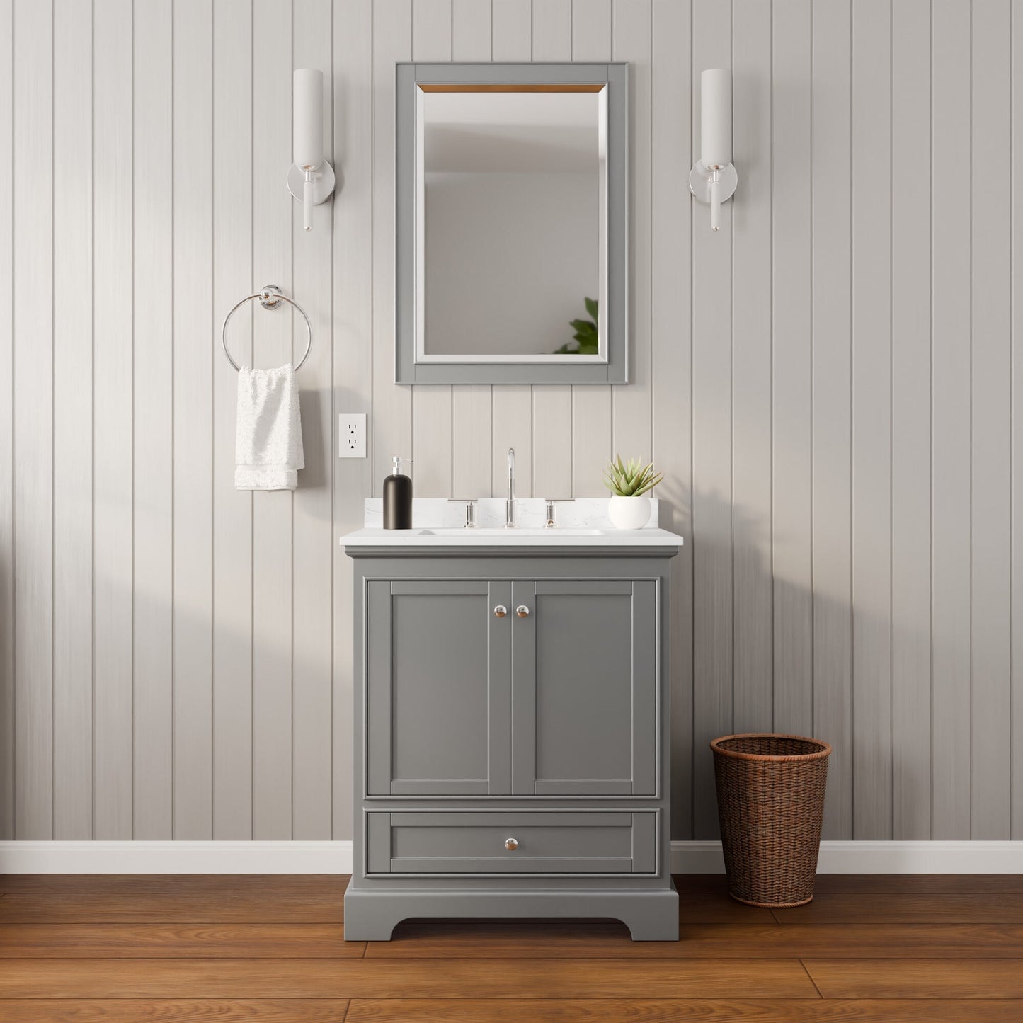 Deborah Bathroom Vanity with Countertop 30 inch Single Sink 3-hole Faucet Setup