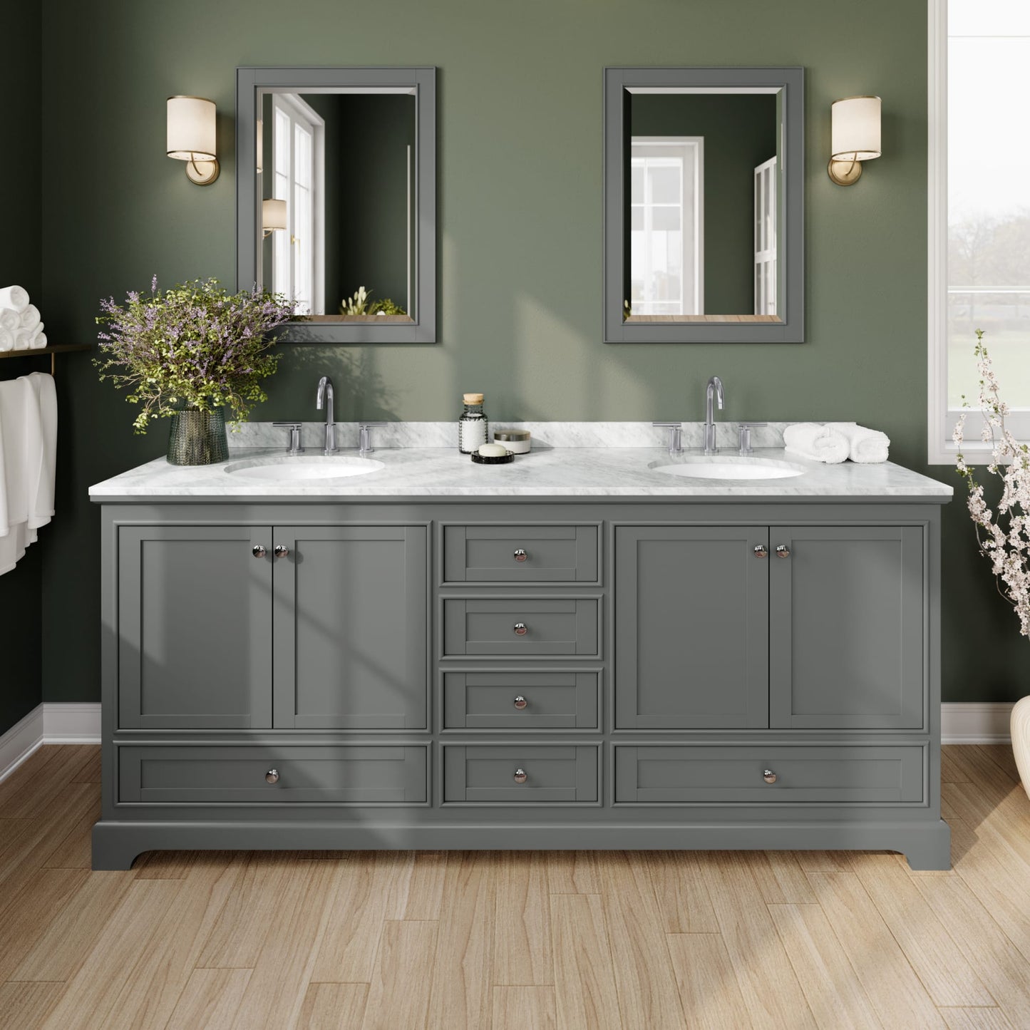 Deborah Bathroom Vanity with Countertop 80 inch Double Sink 3-hole Faucet Setup