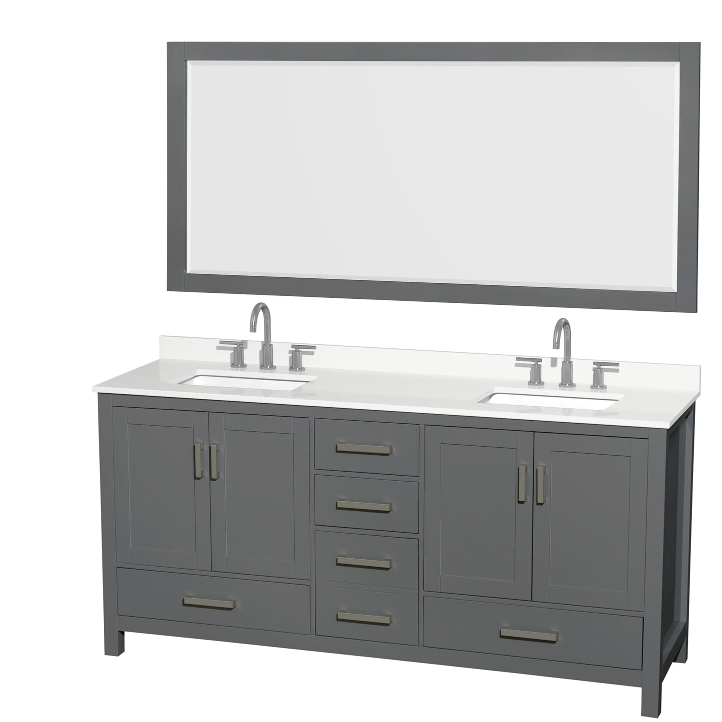 Sheffield Bathroom Vanity with Countertop 72 inch Double Sink 3-hole Faucet Setup