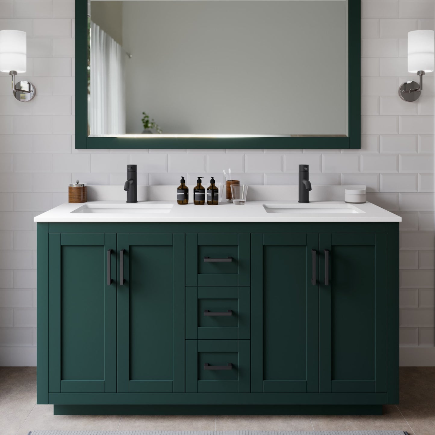 Miranda Bathroom Vanity with Countertop 60 inch Double Sink Single hole Faucet Setup