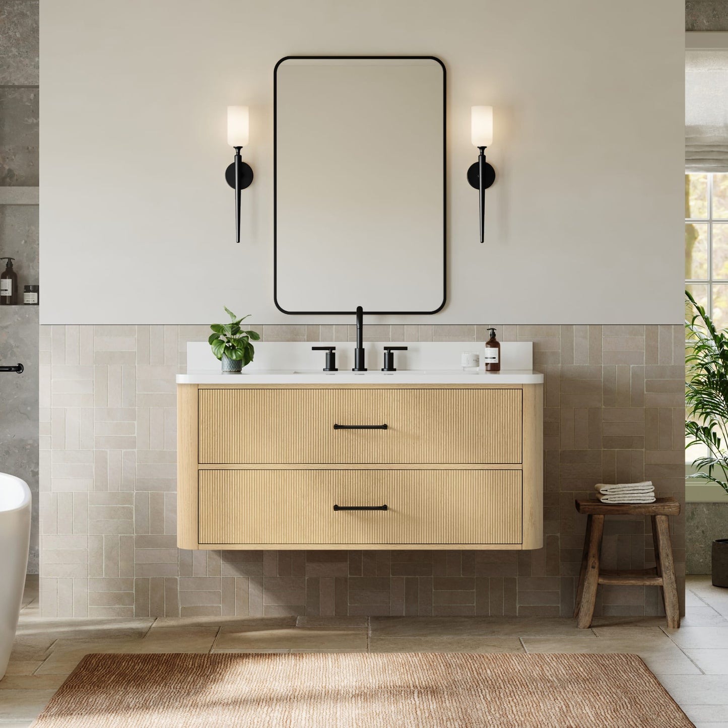 Francesca WM Wall Mounted Bathroom Vanity with Countertop 48 inch Single Sink 3-hole Faucet Setup