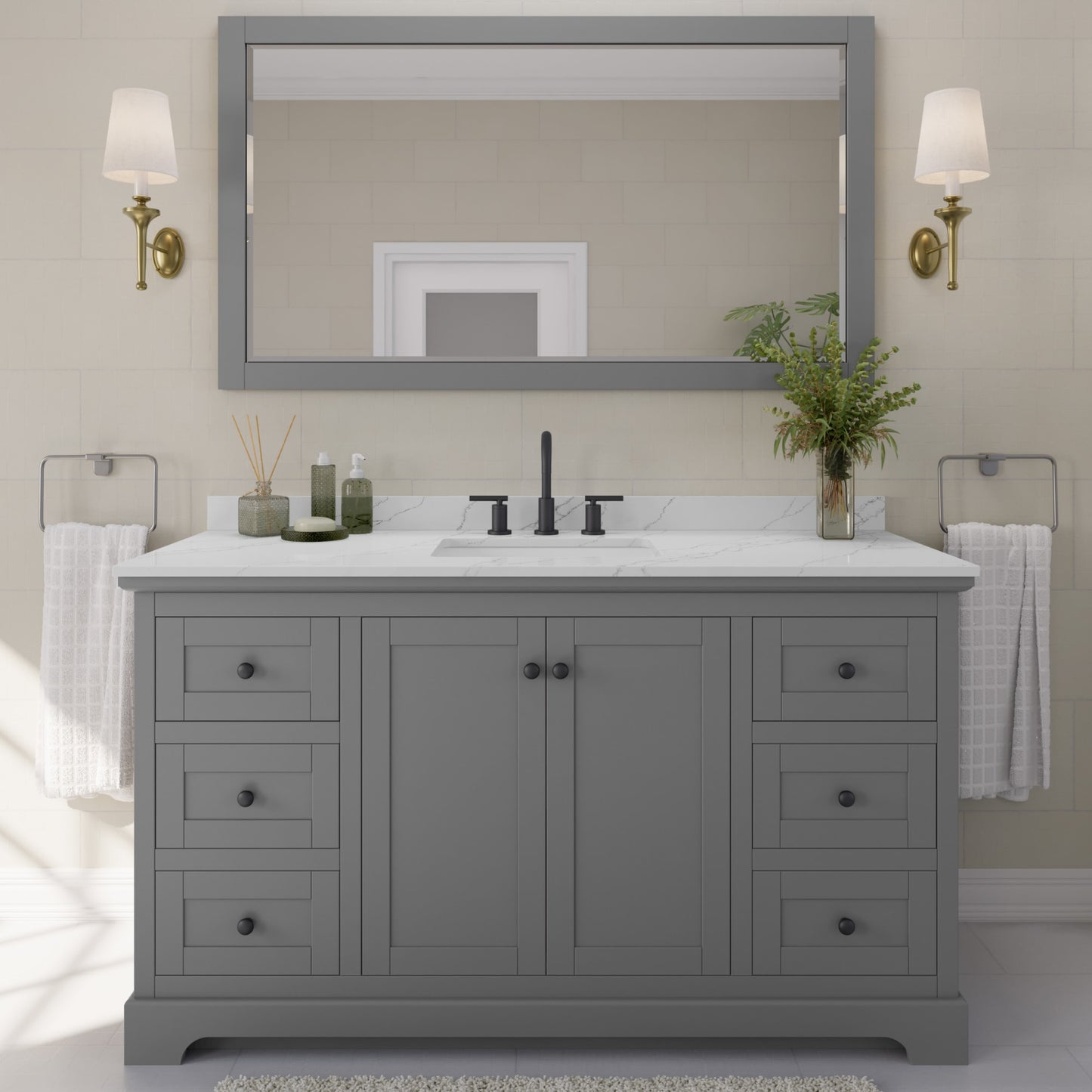 Avery Bathroom Vanity with Countertop 60 inch Single Sink 3-hole Faucet Setup