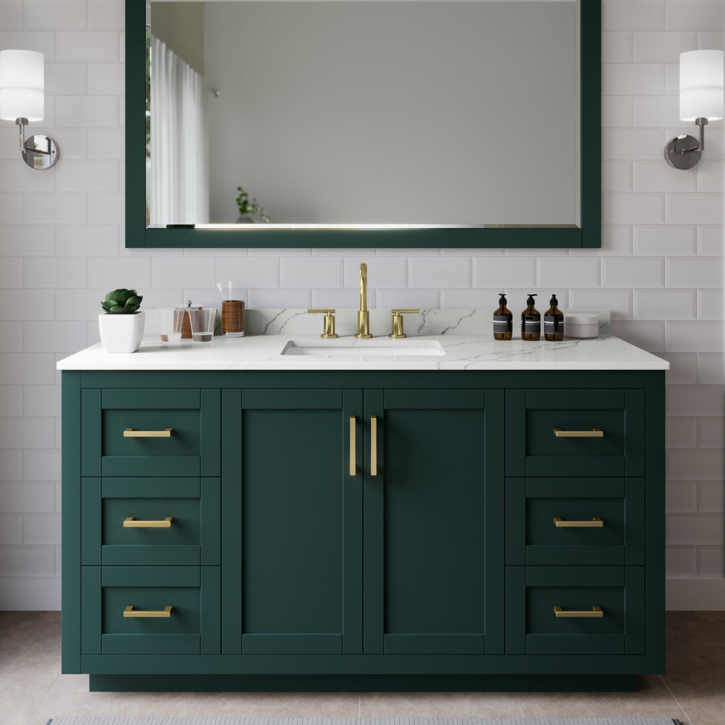 Miranda Bathroom Vanity with Countertop 60 inch Single Sink 3-hole Faucet Setup