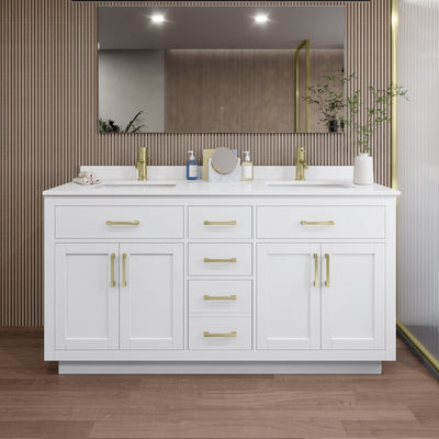 Beckett TK Bathroom Vanity with Countertop 66 inch Double Sink Single hole Faucet Setup