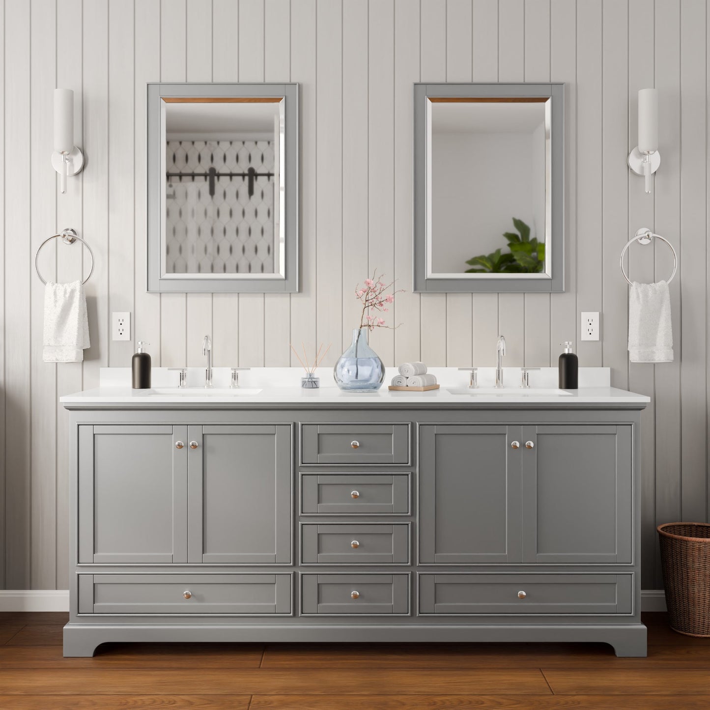 Deborah Bathroom Vanity with Countertop 80 inch Double Sink 3-hole Faucet Setup