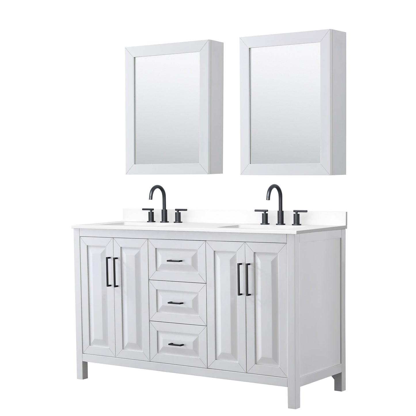 Daria Bathroom Vanity with Countertop 60 inch Double Sink 3-hole Faucet Setup