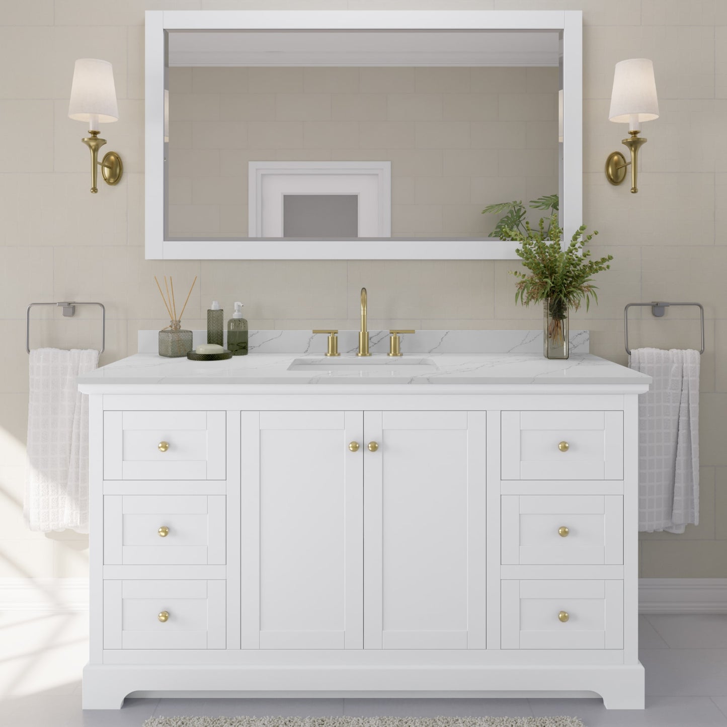 Avery Bathroom Vanity with Countertop 60 inch Single Sink 3-hole Faucet Setup