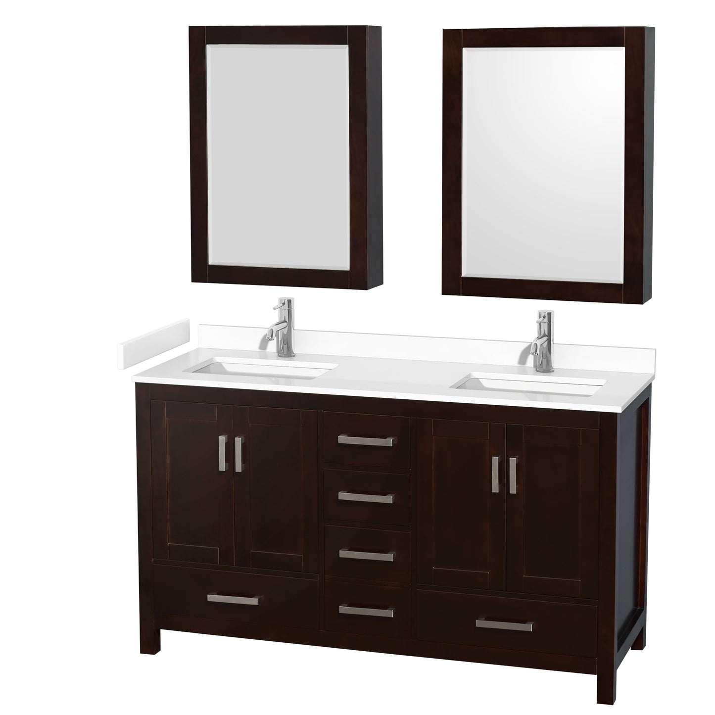 Sheffield Bathroom Vanity with Countertop 60 inch Double Sink Single hole Faucet Setup