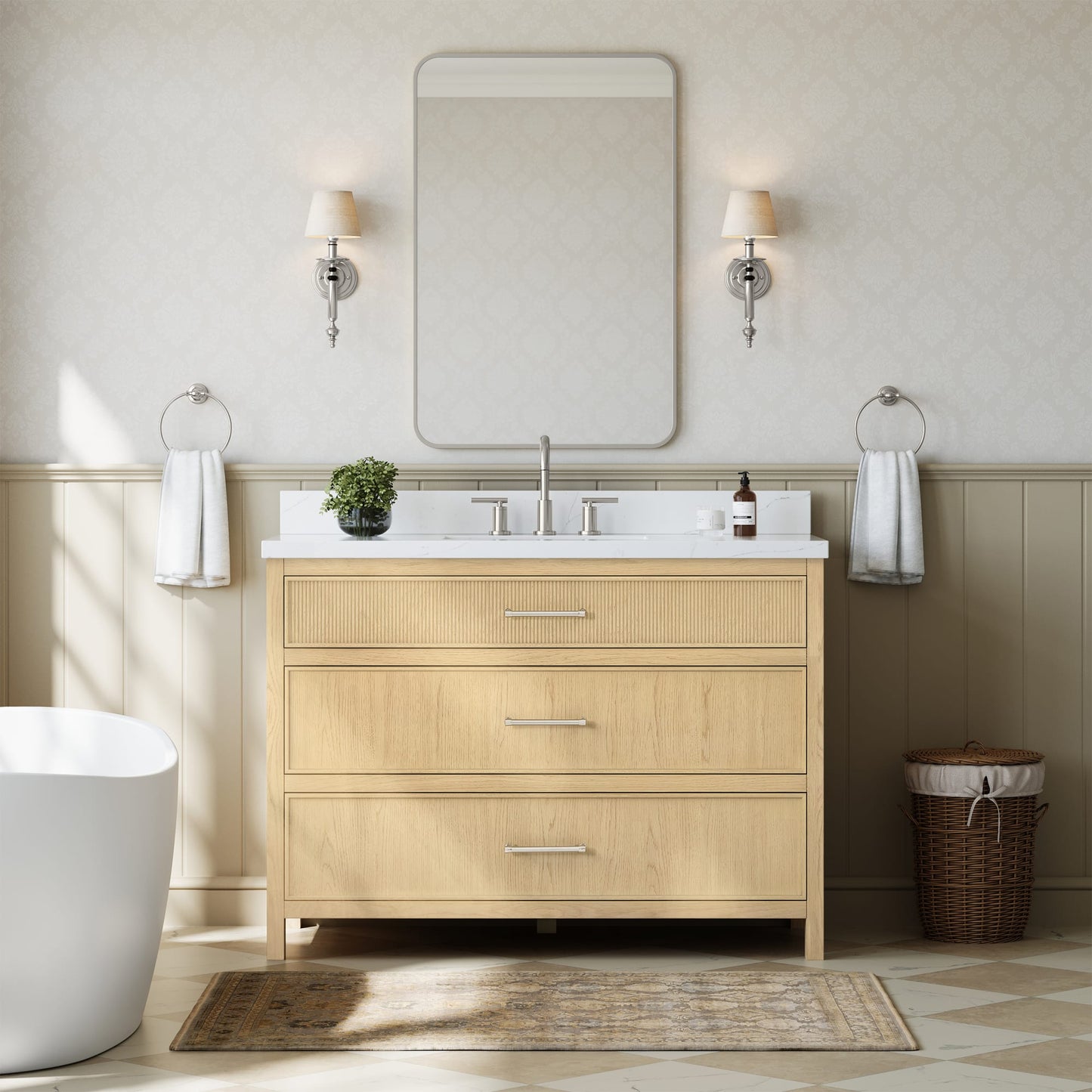 Isola Bathroom Vanity with Countertop 48 inch Single Sink 3-hole Faucet Setup