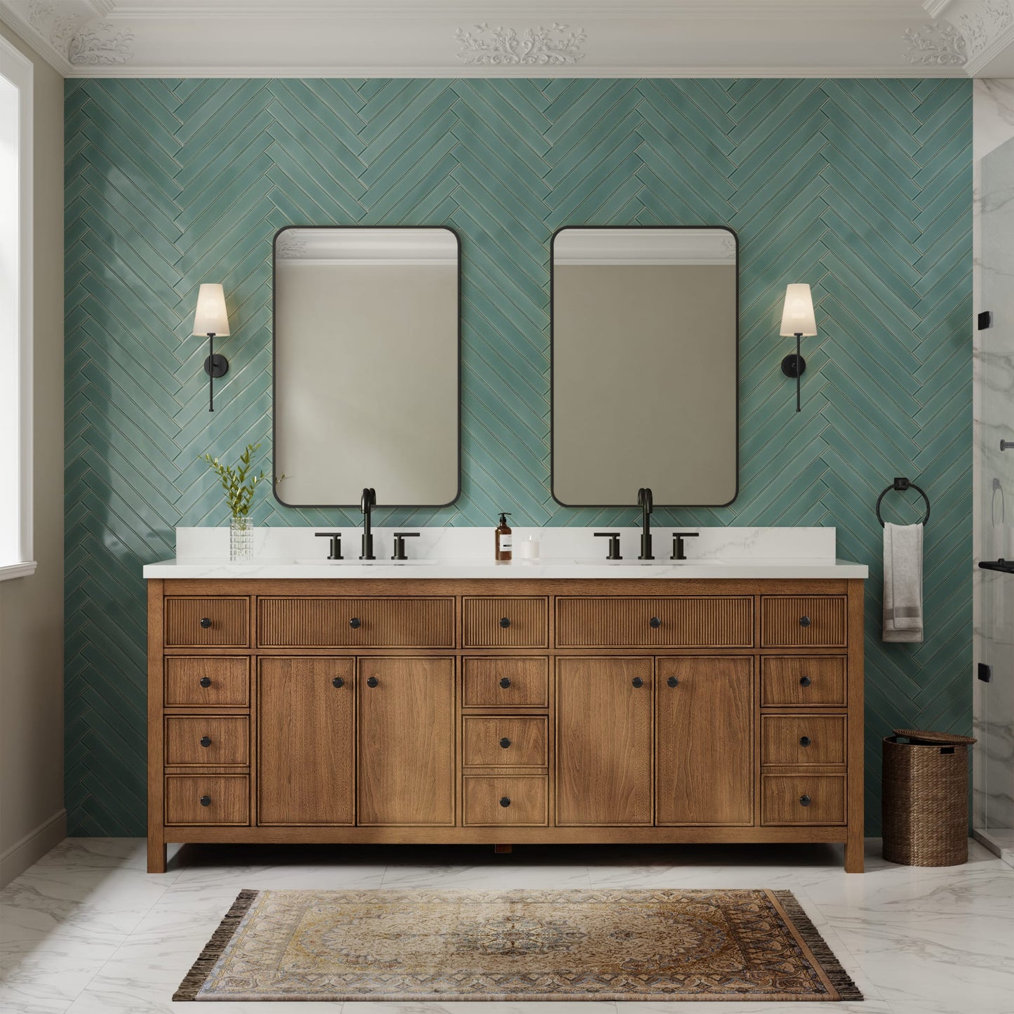 Rian Bathroom Vanity with Countertop 84 inch Double Sink 3-hole Faucet Setup