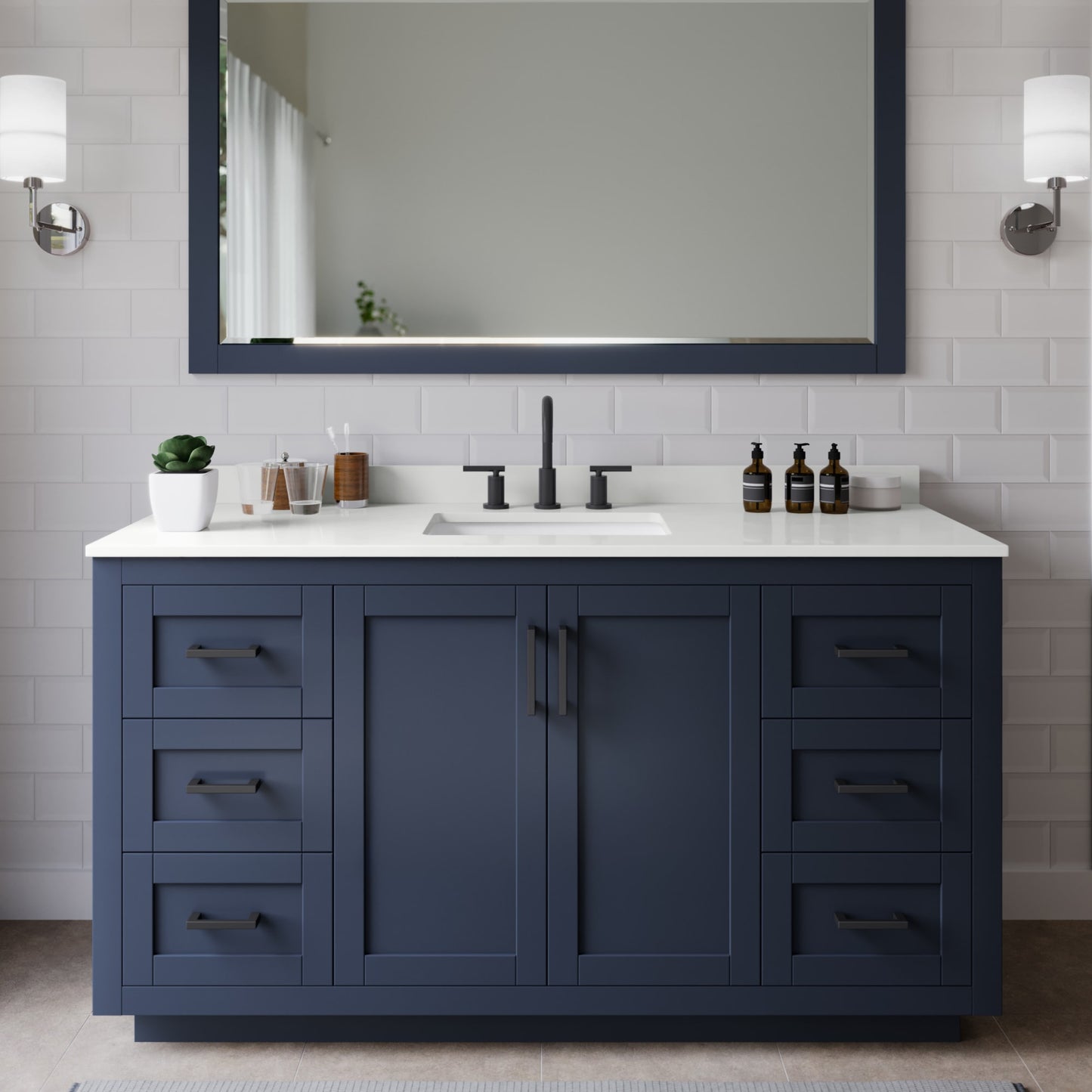Miranda Bathroom Vanity with Countertop 60 inch Single Sink 3-hole Faucet Setup