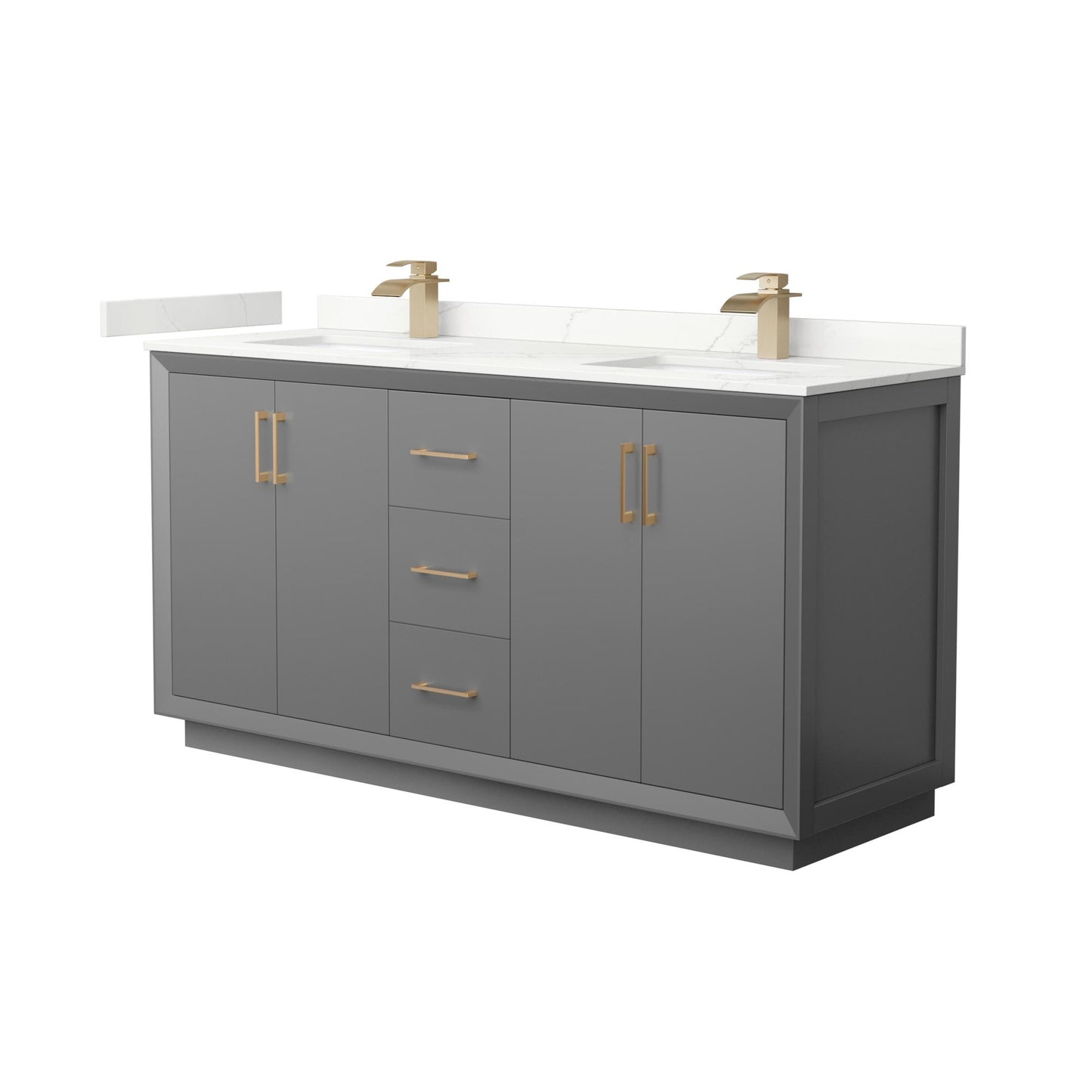 Strada Bathroom Vanity with Countertop 66 inch Double Sink Single hole Faucet Setup