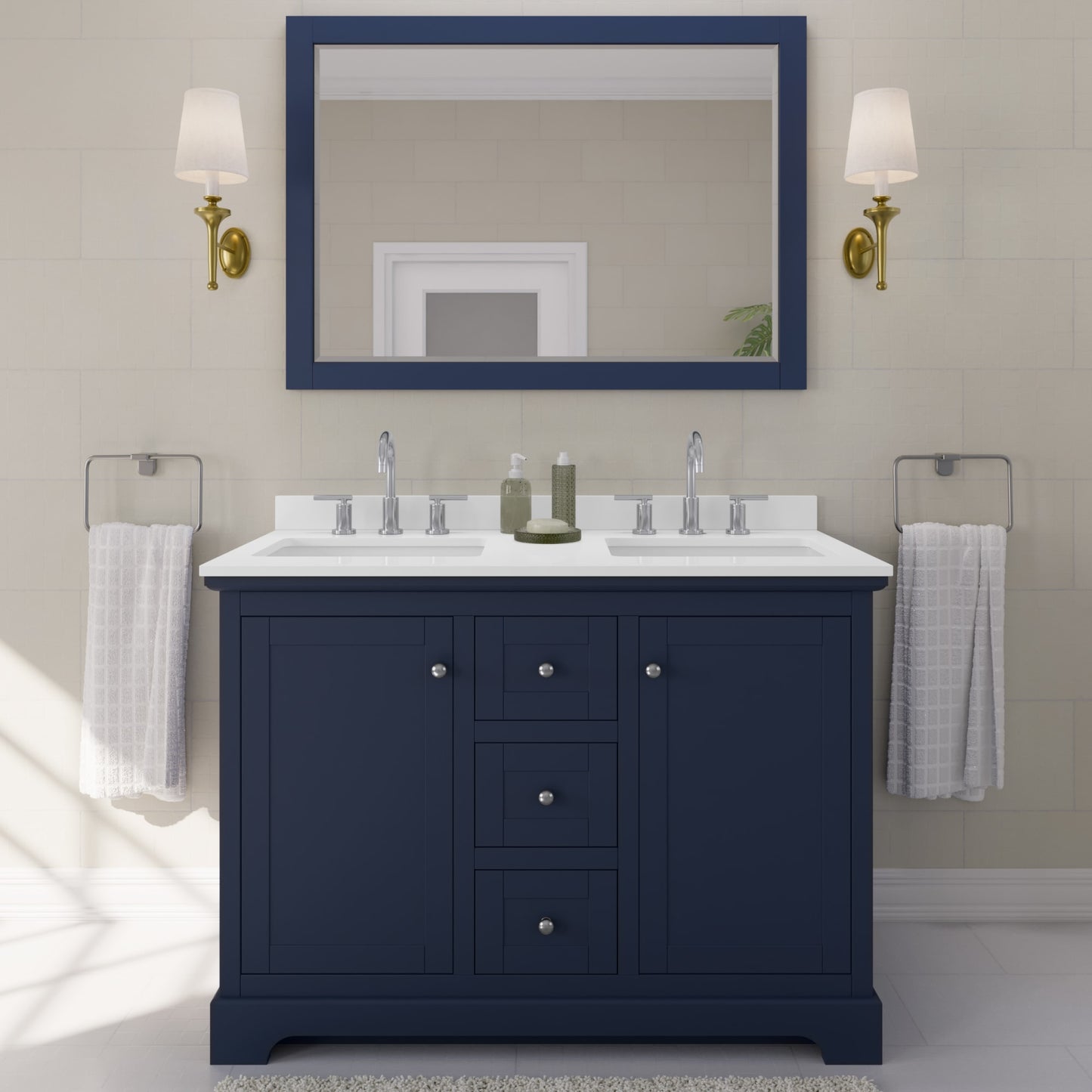 Avery Bathroom Vanity with Countertop 48 inch Double Sink 3-hole Faucet Setup