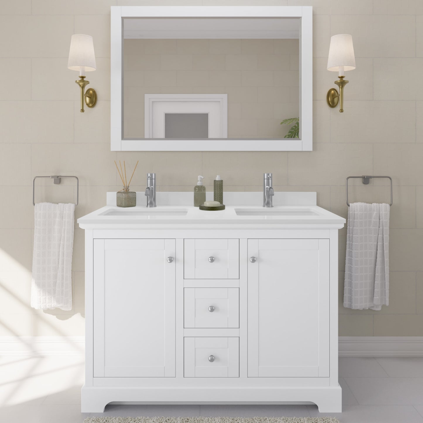 Avery Bathroom Vanity with Countertop 48 inch Double Sink Single hole Faucet Setup