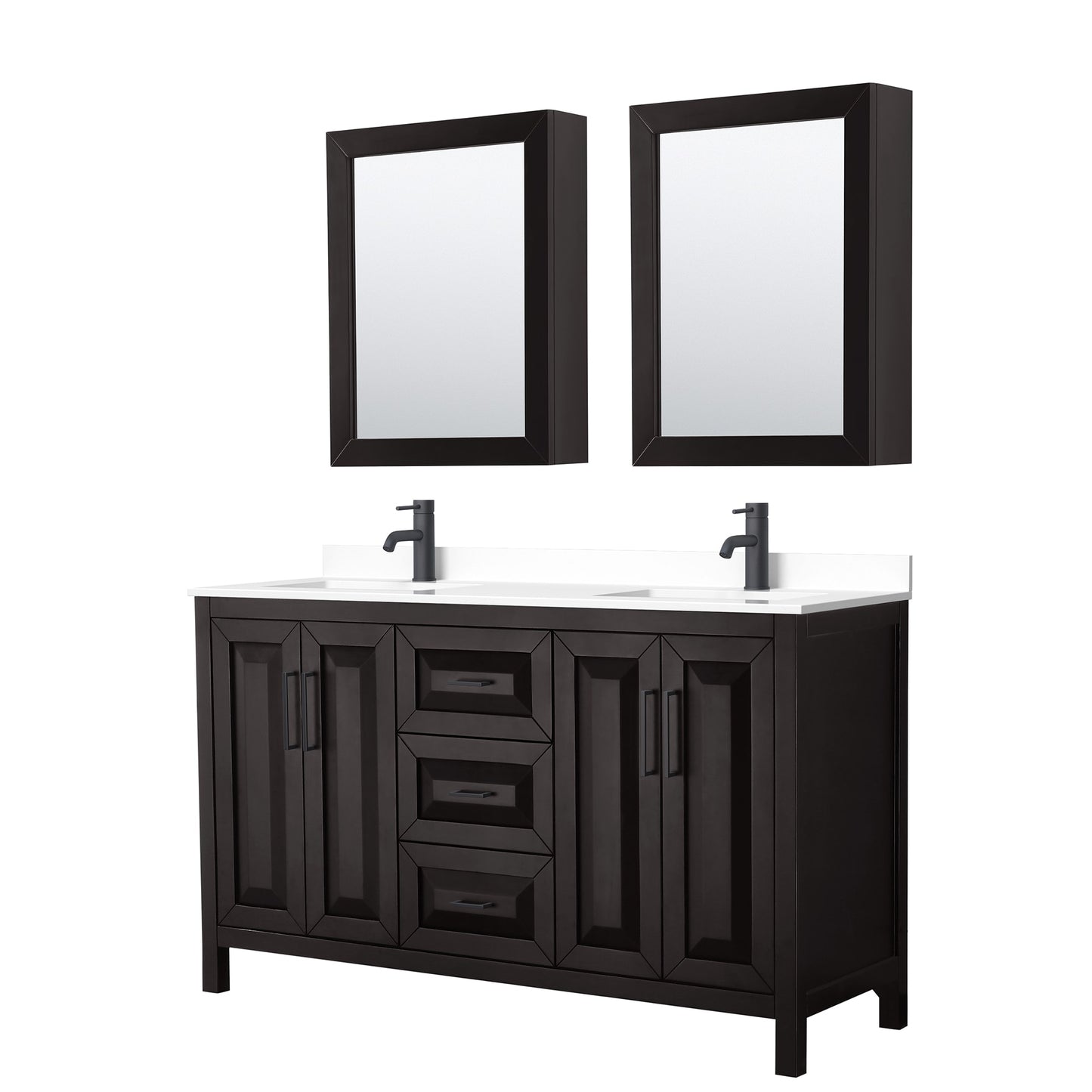 Daria Bathroom Vanity with Countertop 60 inch Double Sink Single hole Faucet Setup