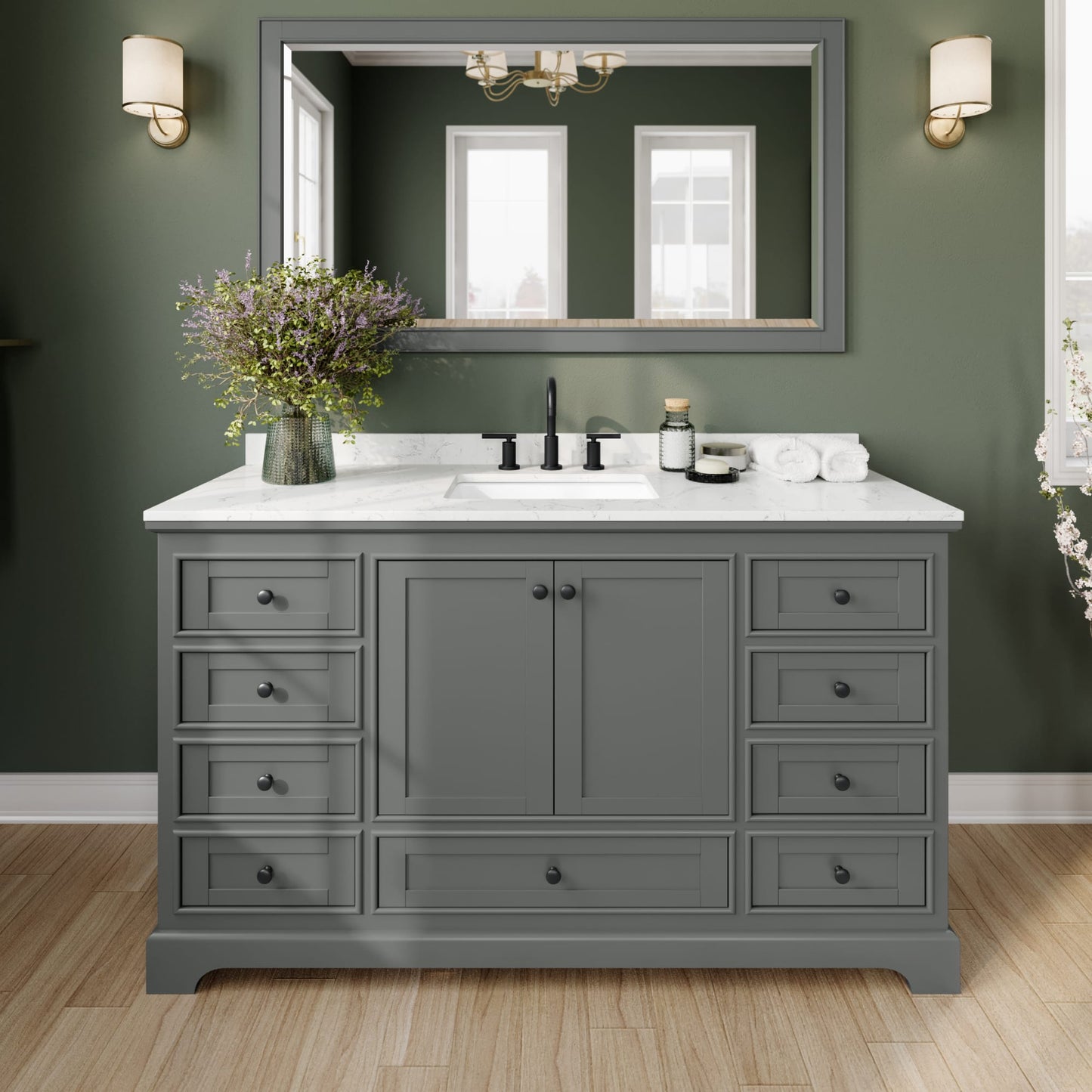 Deborah Bathroom Vanity with Countertop 60 inch Single Sink 3-hole Faucet Setup